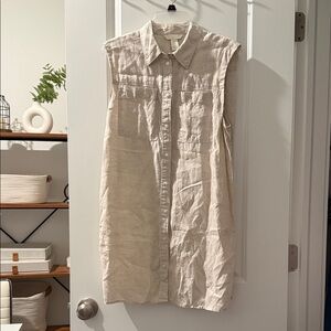 H&M Beige Linen Sleeveless Button-Up Mini Dress